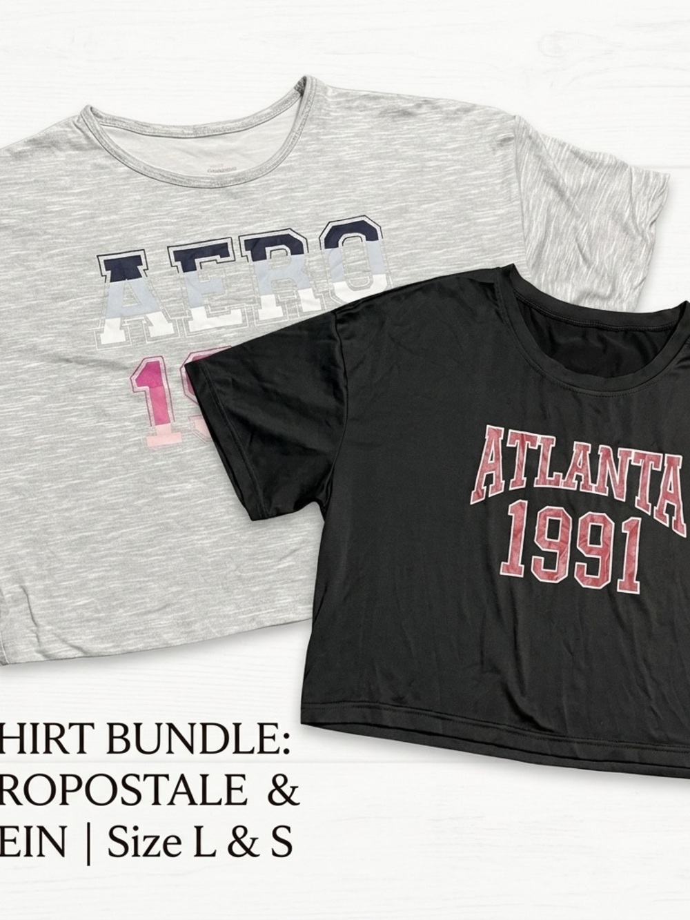 Aeropostale Gray & Black Graphic Tee Set with Pink and Navy Accents